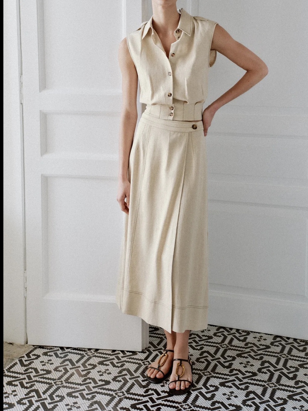 Zara linen blend wrap midi skirt